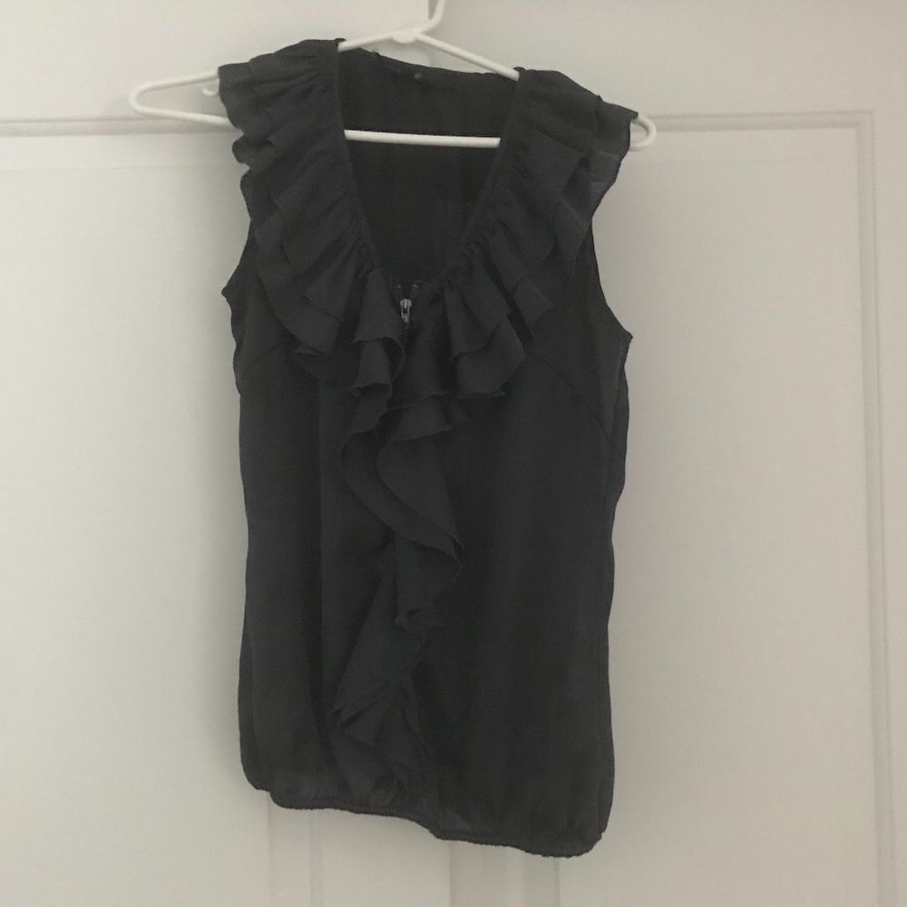 Midnight blue frill silk top